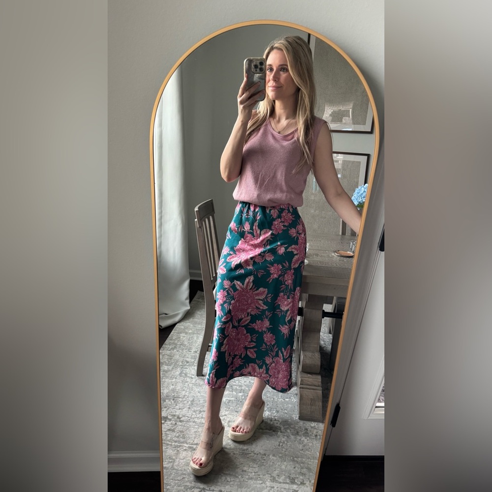 Floral Teal and Pink Midi Skirt - Picture 13 of 14
